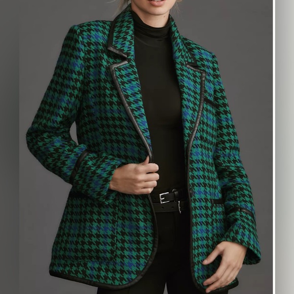 Avec Les Filles Jackets & Blazers - Avec Les Filles Houndstooth Leather Trim Blazer Size: M